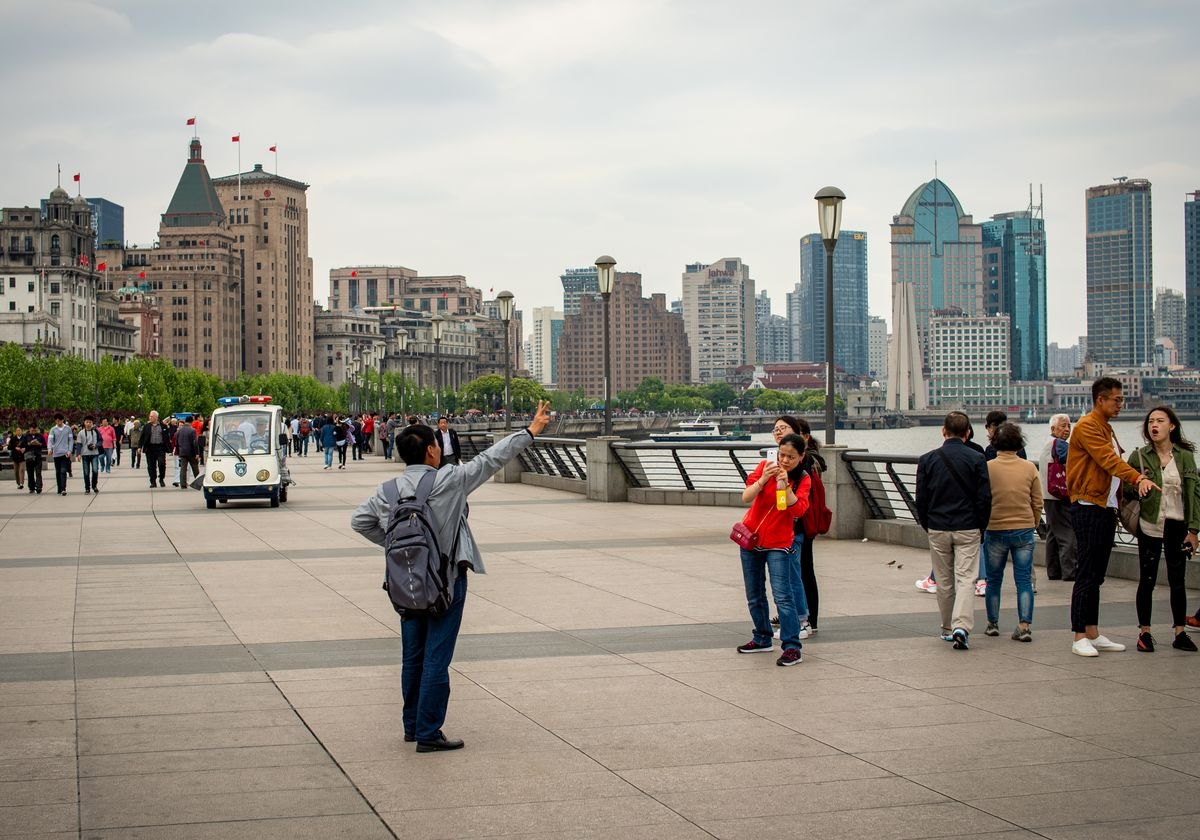 Visitors at the Bund in Shanghai