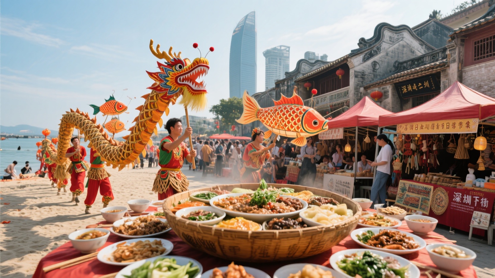 Old Shenzhen in the Festivals: Practical Ways to Enjoy Xiasha Big Pot Dish, Nan'ao Grass Dragon Dance, Shatoujiao Fish Lantern Dance, and the Heritage Day Market