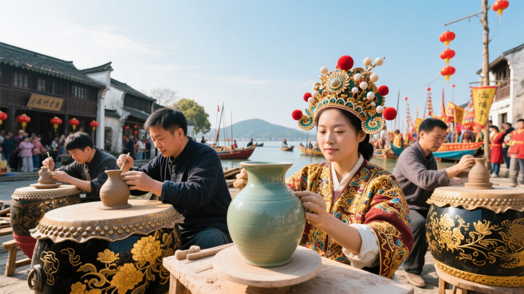 Ningbo Folk Customs and Hourly Lessons: Four Half-Day Explorations of Intangible Cultural Heritage – Qiantong Guild Hall, Xiangshan Fishing Season Opening, Yue Kiln Pottery Throwing, and Gold-Painted