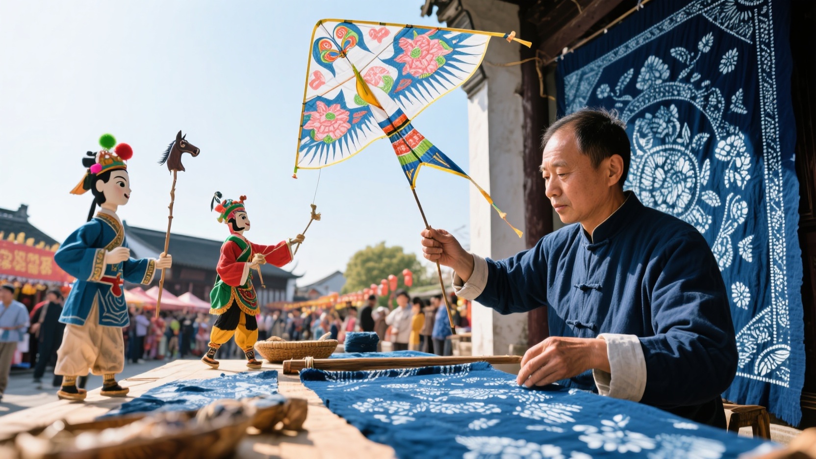 Dedica medio día a los artesanos de Nantong: desde telas teñidas de azul y cometas hasta marionetas Rugao y la feria del templo de salto de caballos de Rudong.