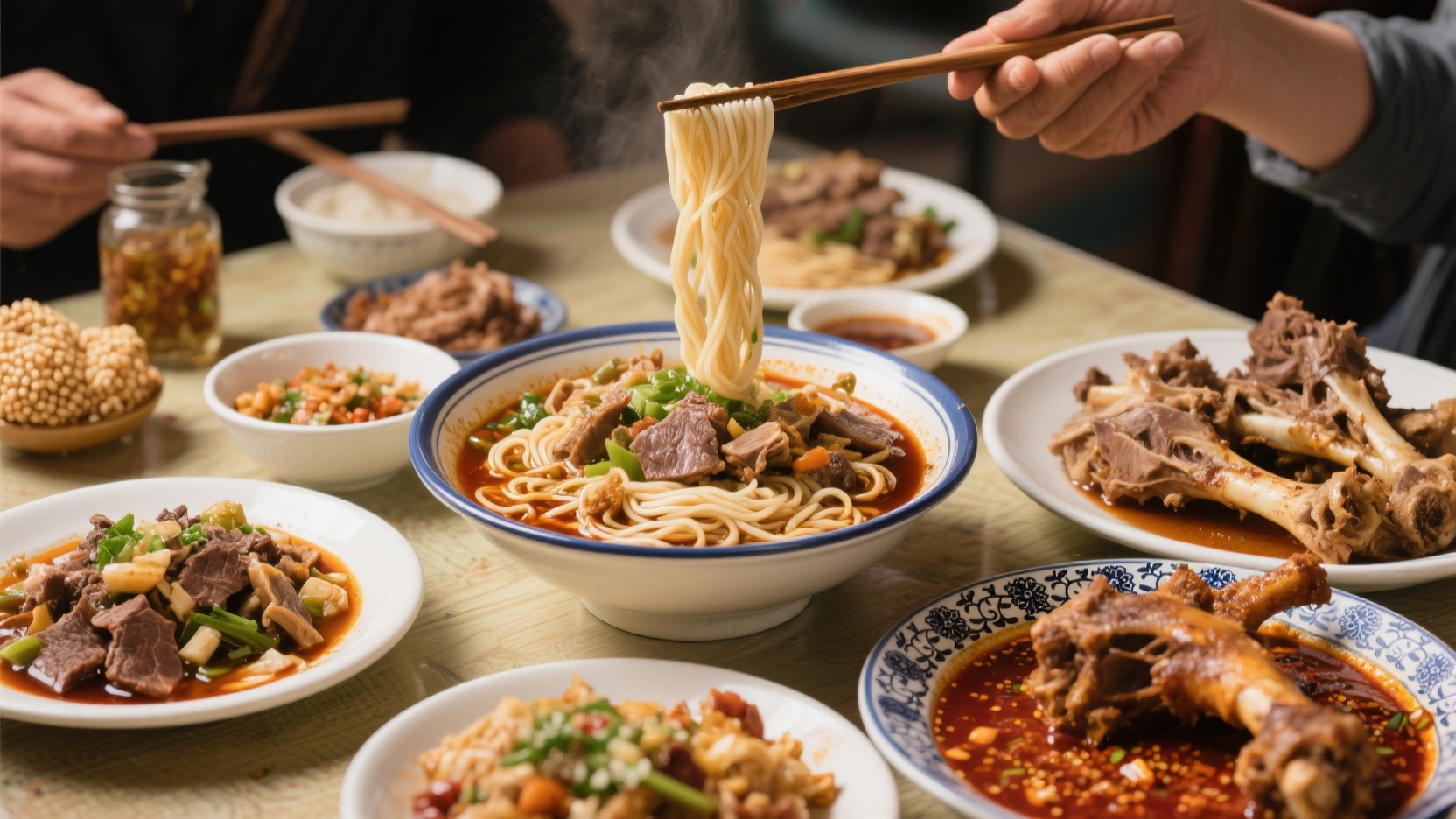 Yinchuan locals' daily meals: 7 everyday street foods, from beef noodles in the morning to roasted lamb trotters late at night.
