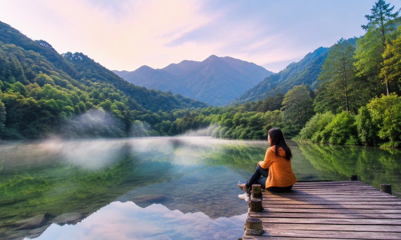 金华山鹿女湖晨雾