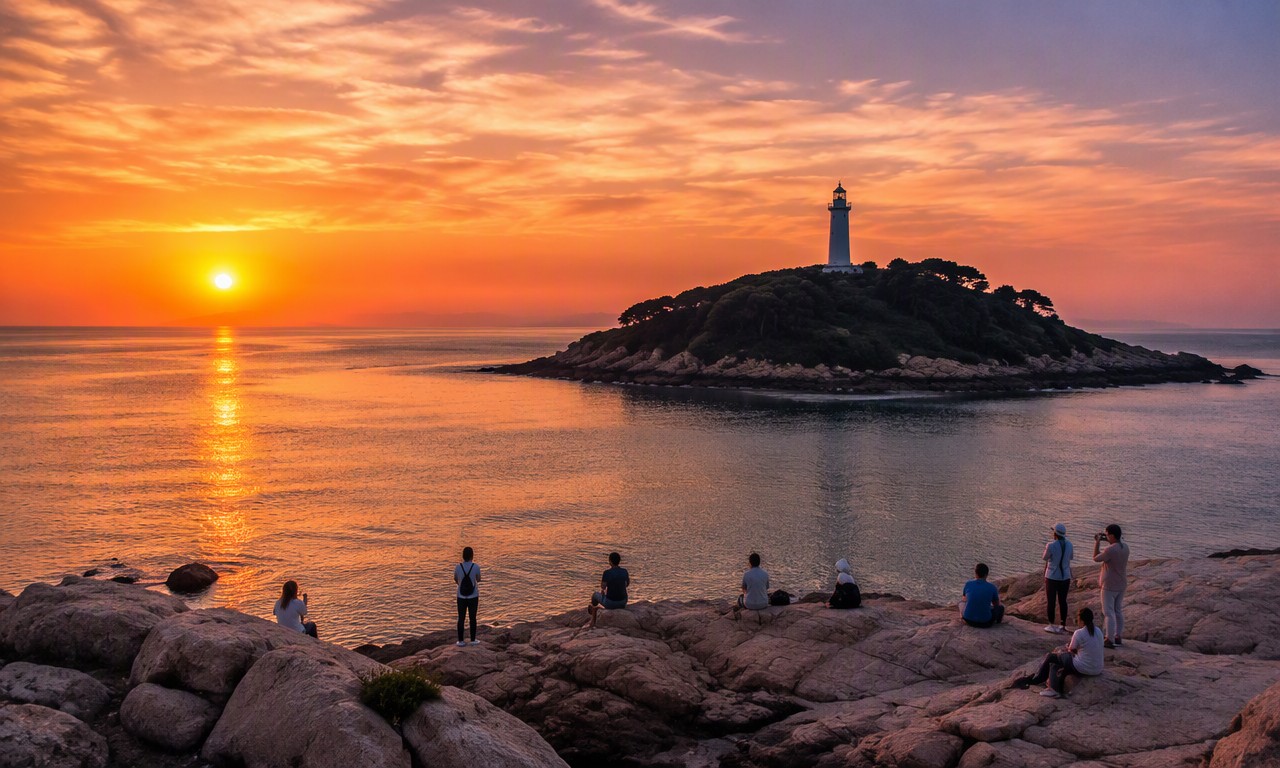 小青岛灯塔夕照